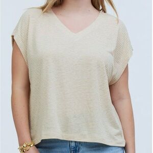 MADEWELL RELAXED STRIPED V-NECK T-SHIRT DESERT DUNE - XS